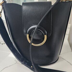 Banana Republic Purse Black Leather Bucket Bag Buckle Vachetta Crossbody Gold